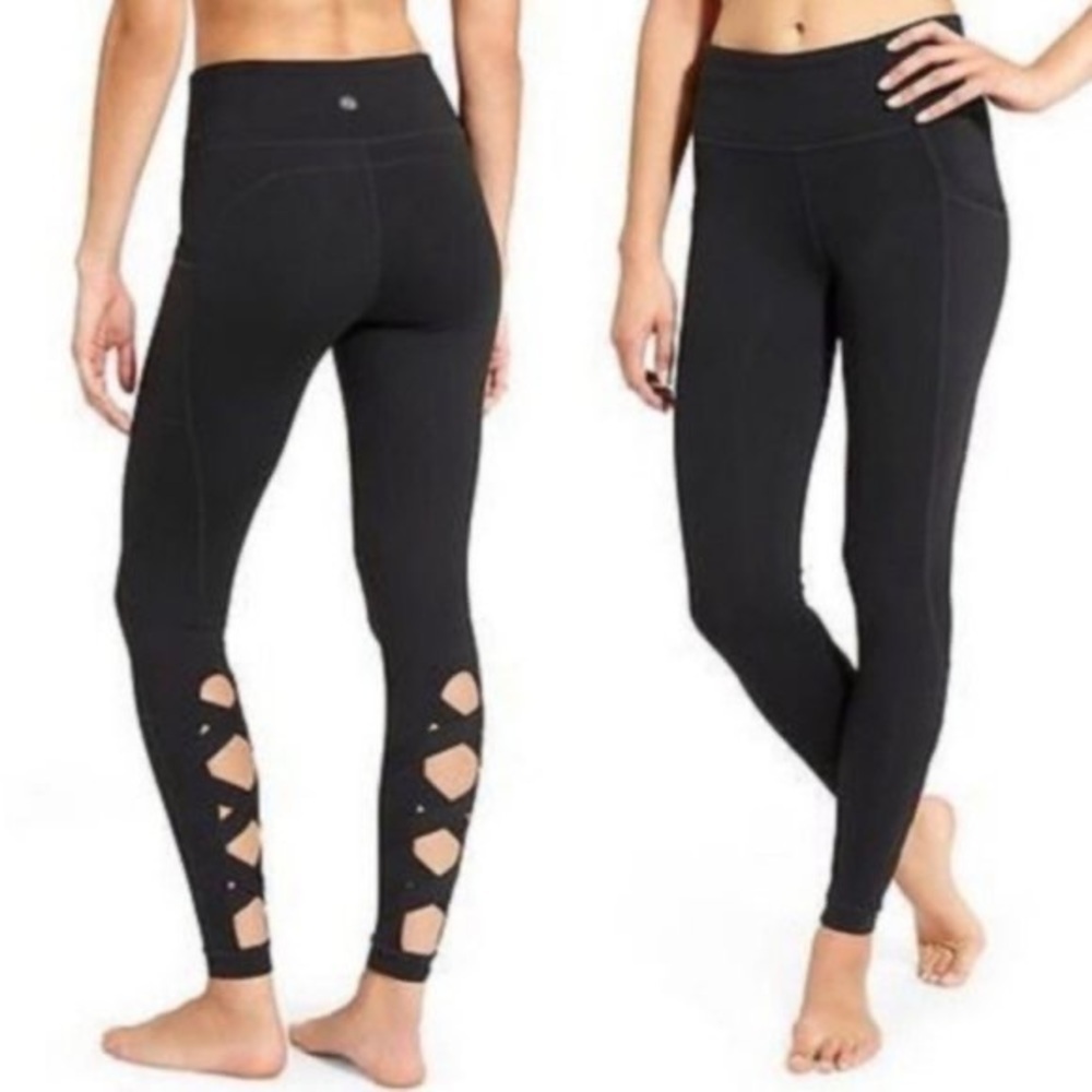 Athleta Black High Rise Cut Out Tight Yoga Fitness Pant M